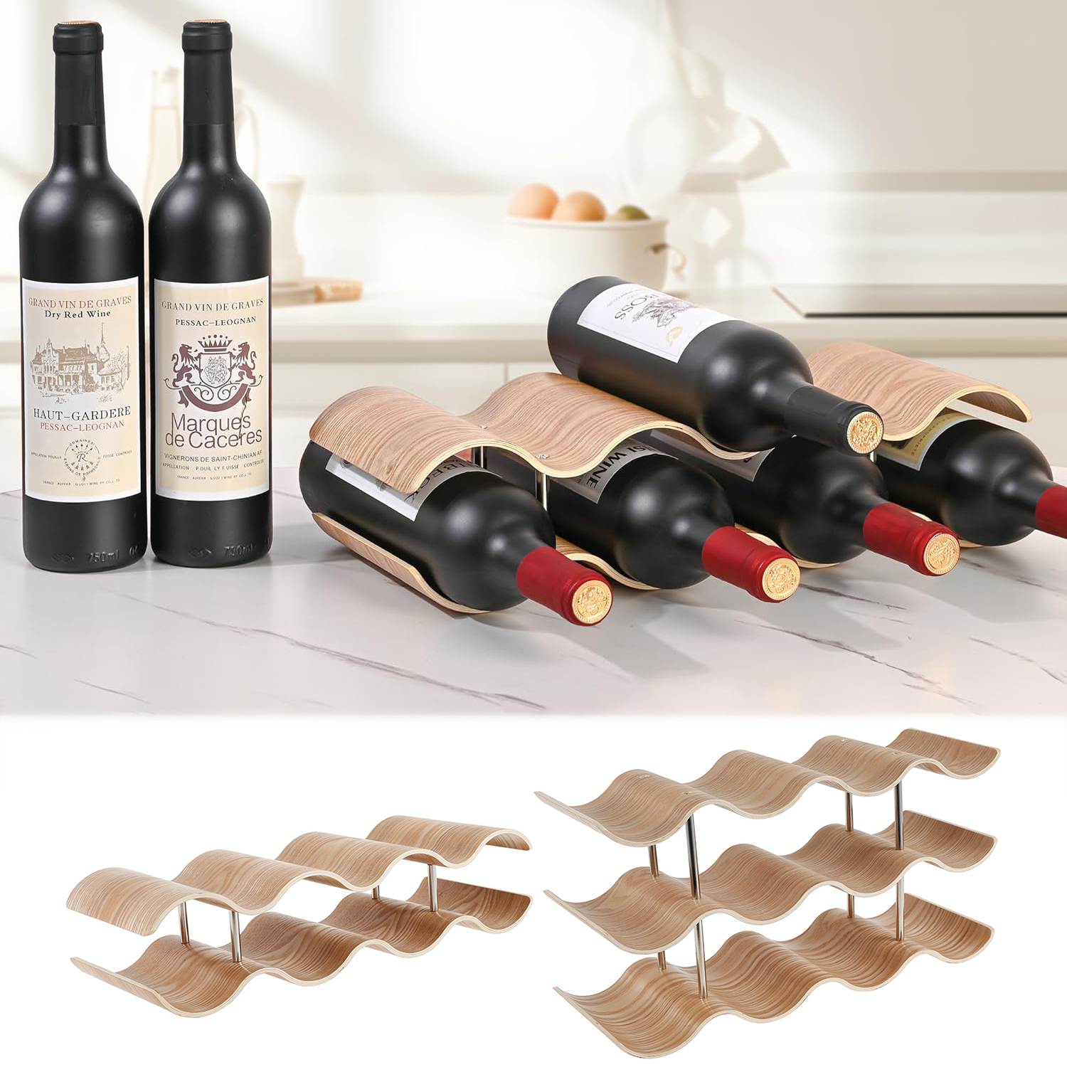 2/3-Tier Wooden Wine Rack Wavy - Kitchen Appliances Shelves ulasan dan harga