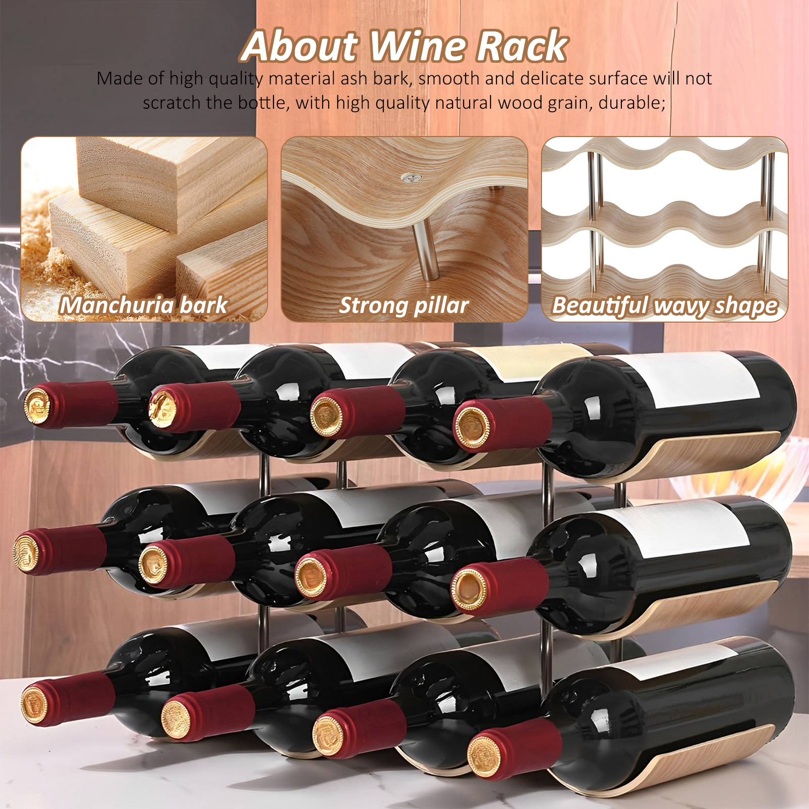 2/3-Tier Wooden Wine Rack Wavy - Kitchen Appliances Shelves ulasan dan harga