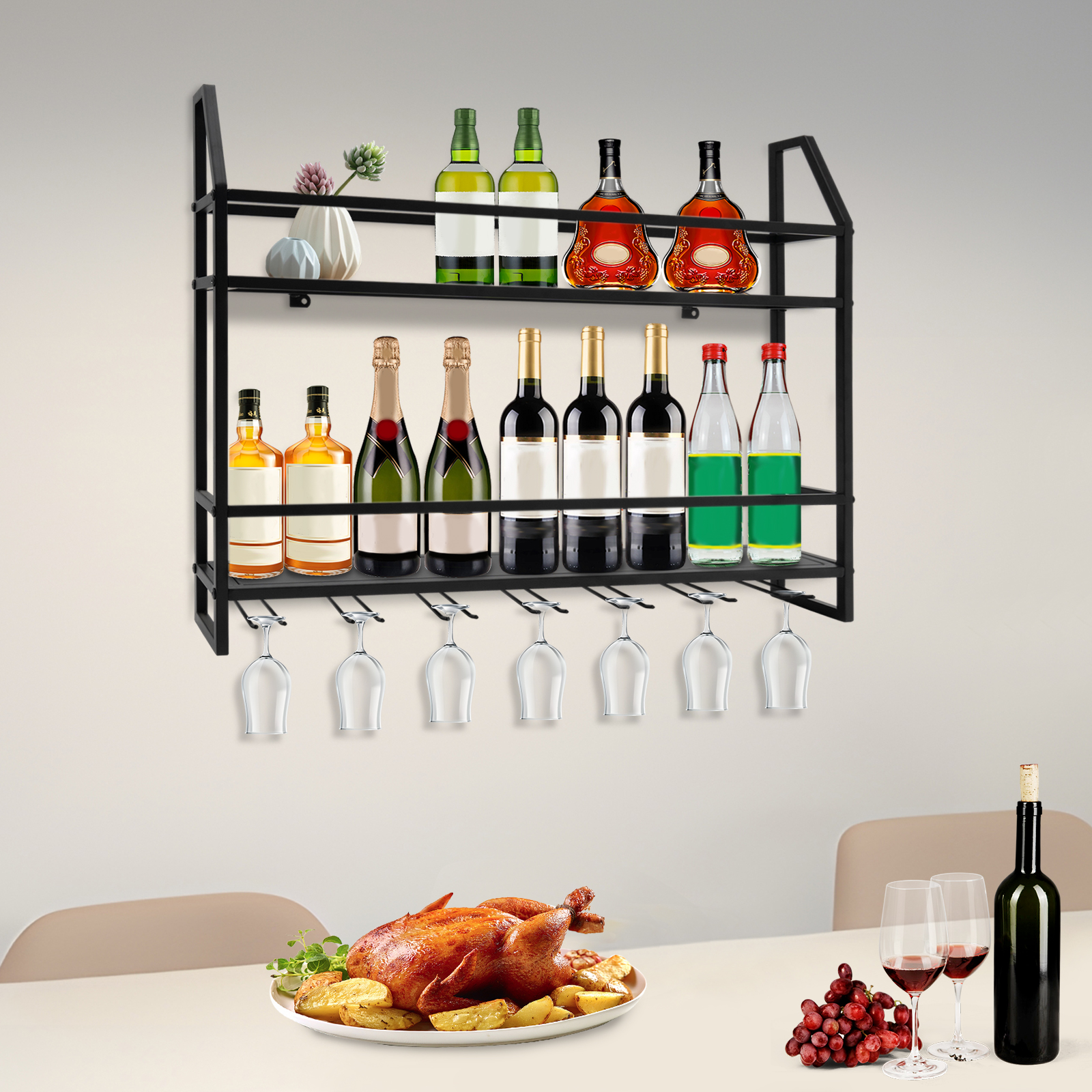 Double-layer Wine Rack Wall-Mo - Kitchen Appliances Shelves ulasan dan harga